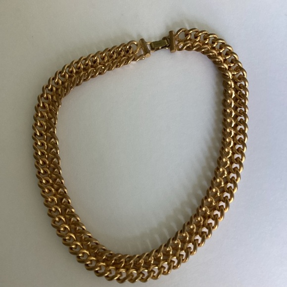 Vintage Monet Gold Tone Chunky Doubled Link Collar Choker Necklace Y2K 80s - Picture 5 of 11